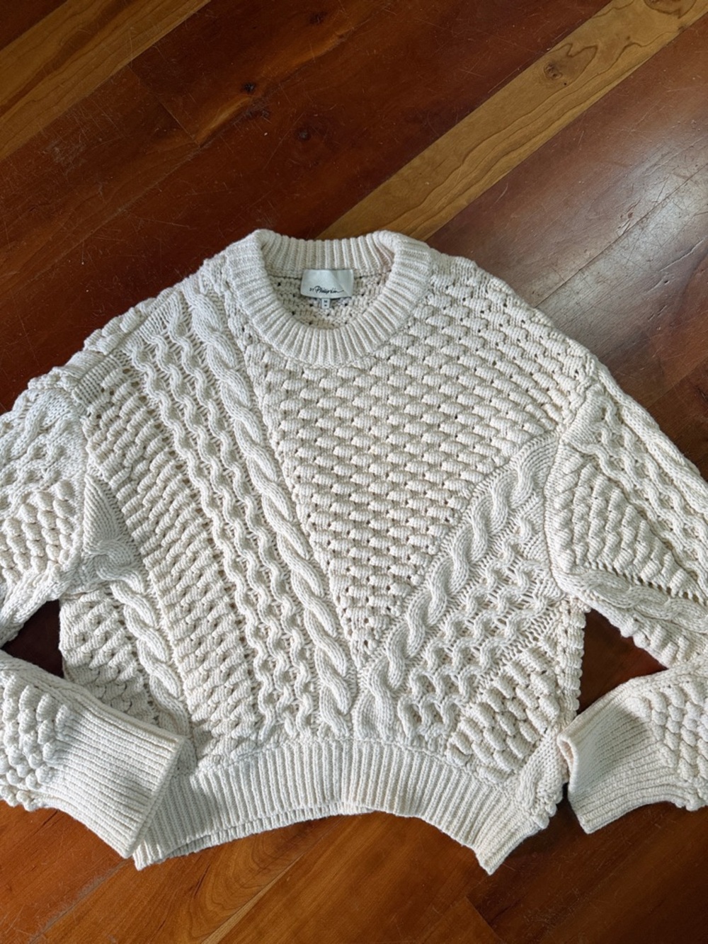 3.1 Phillip Lim Cream Cable-Knit Crew Sweater